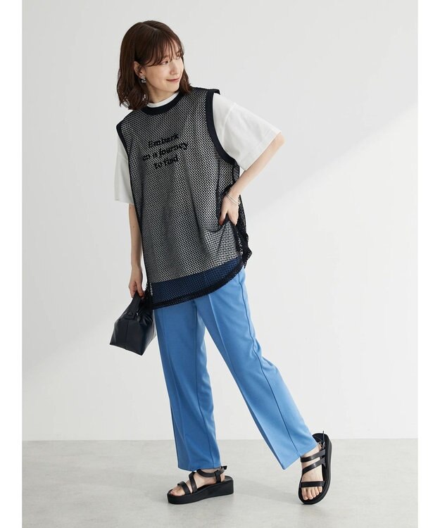 Green Parks らくスレストレートパンツ Blue