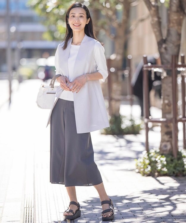 J.PRESS LADIES L 【セットアップ対応・洗える・UVケア・速乾】 OXIJEWELストレッチ ジレ シルバー系