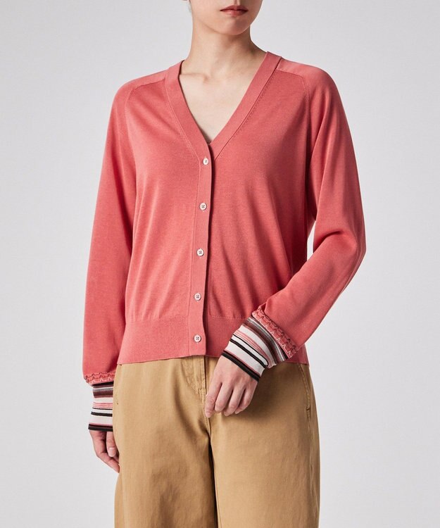 Paul Smith デザイン ステッチ Vネック カーディガン コーラル