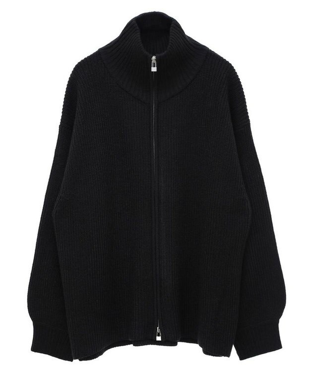 Green Parks ＺＩＰ付き畦ニットチュニック Black