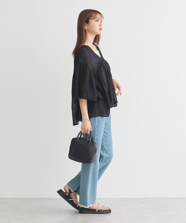 earth music&ecology Ｖネックギャザーブラウス Black