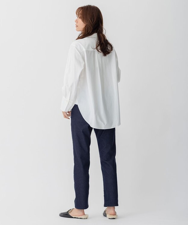 自由区 【洗える】ストレッチシャーティング ベーシック シャツ アイボリー系