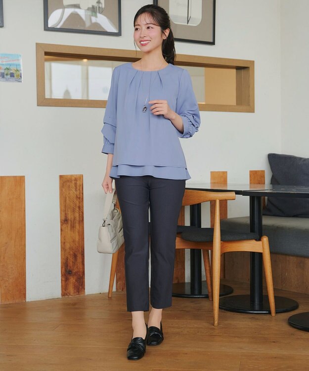 Tiaclasse つまみタック袖レイヤードブラウス ブルー