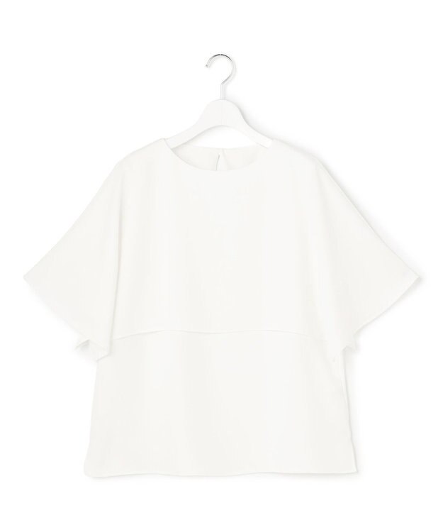 23区 【吸水速乾/UVカット/接触冷感】ストレッチジョーゼット  ケープデザイン カットソー ホワイト系