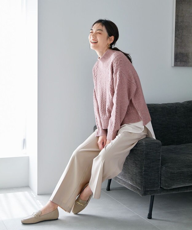 ANY 【洗濯機可能】シャツコンビケーブルニット ピンク