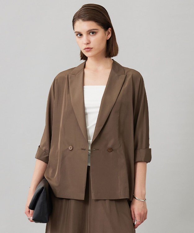 ICB 【接触冷感・UVケア・速乾・洗える】シルクエステルタフタ ブラウスジャケット カーキ系