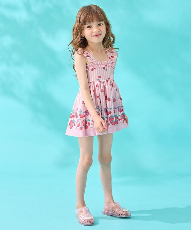 ANY KIDS ストライプ×フルーツ ワンピース 水着 ピンク系