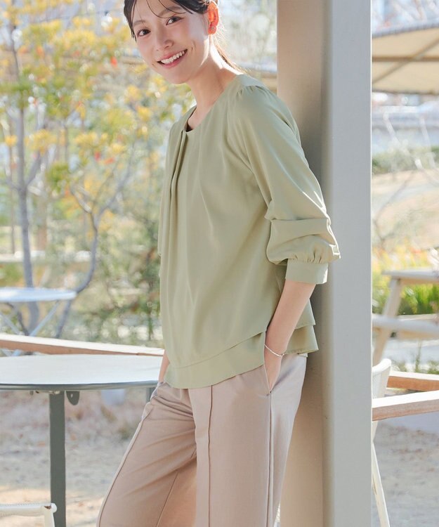 Tiaclasse つまみタック袖レイヤードブラウス ミント