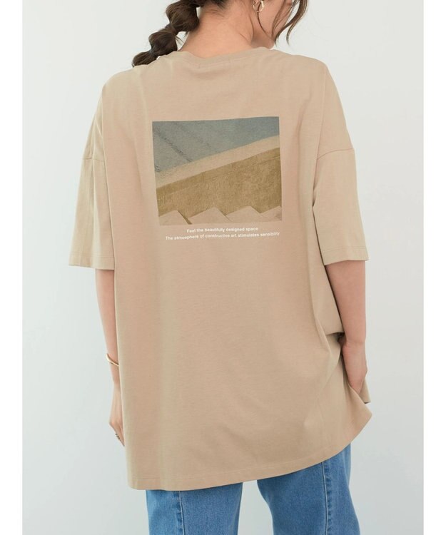 Green Parks バックフォトプリント半袖チュニック Light Beige