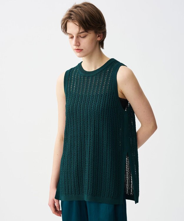 uncrave シースルーケーブルニット ノースリーブトップス ビリジアングリーン