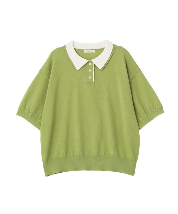 earth music&ecology バイカラーポロニット Green