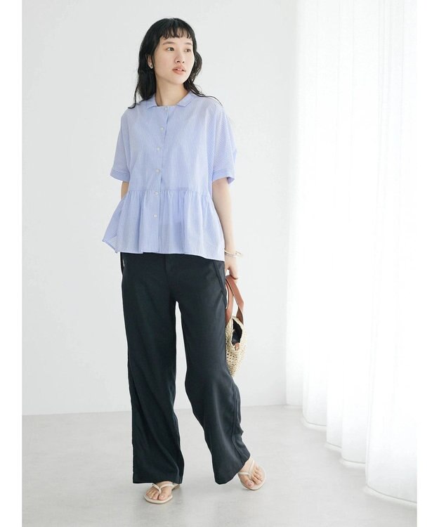 CRAFT STANDARD BOUTIQUE ペプラムブラウス Stripe Blue