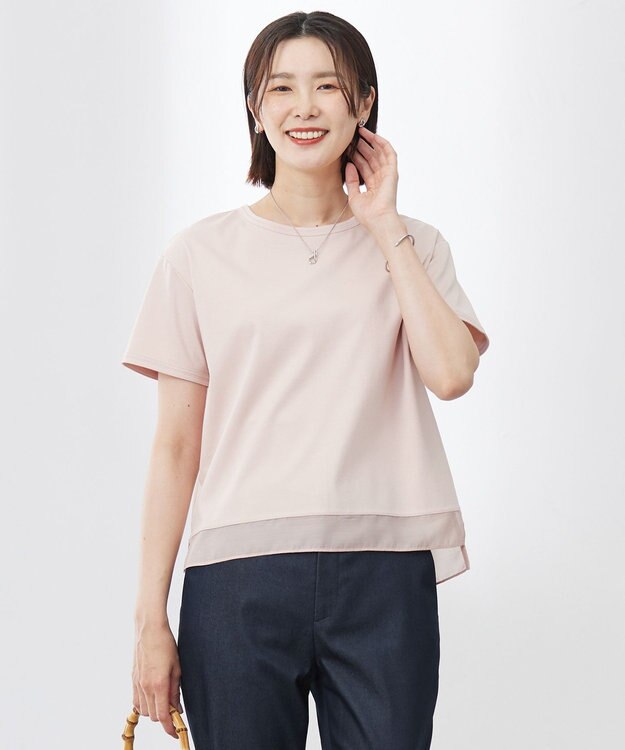 J.PRESS LADIES 【WEB限定カラーあり・洗える】コットンスムース シアーデザイン カットソー ピンク系