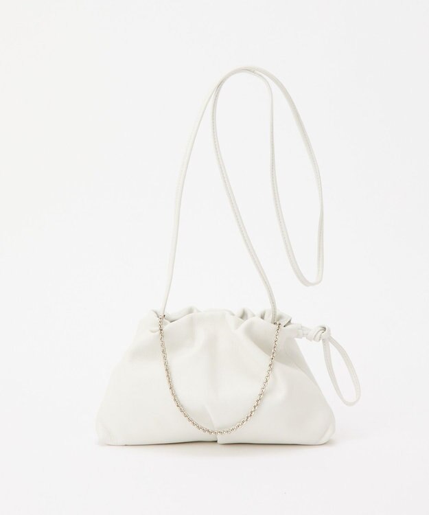 russet レザー巾着ミニショルダーバッグ(CE-1637) White