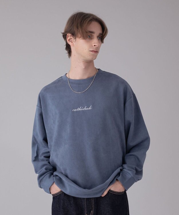 WEGO 【ユニセックス着用ITEM/2点SET/MLサイズ展開】アクセ付きフェイクスウェードプルオーバー サックス