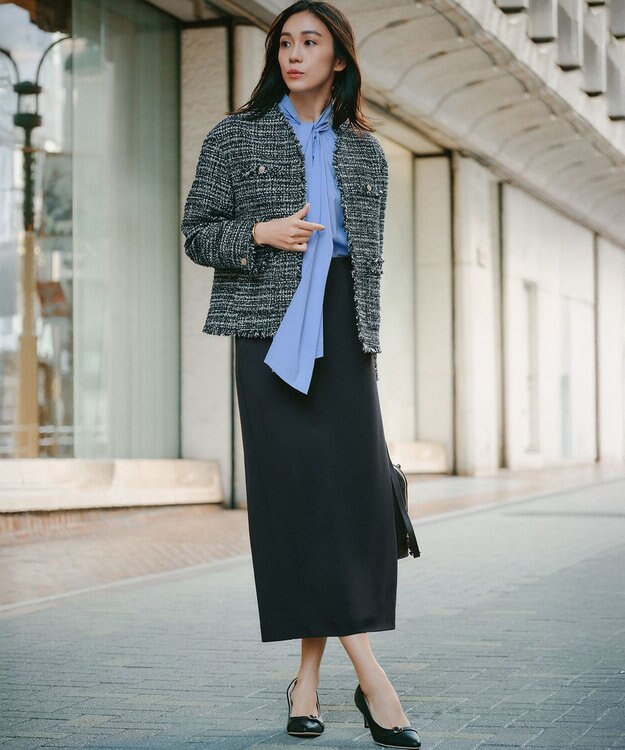 23区 L 【滝沢眞規子さん着用/Oggi掲載】ストレッチライトタイプライター 2WAY ボウタイブラウス スカイブルー系