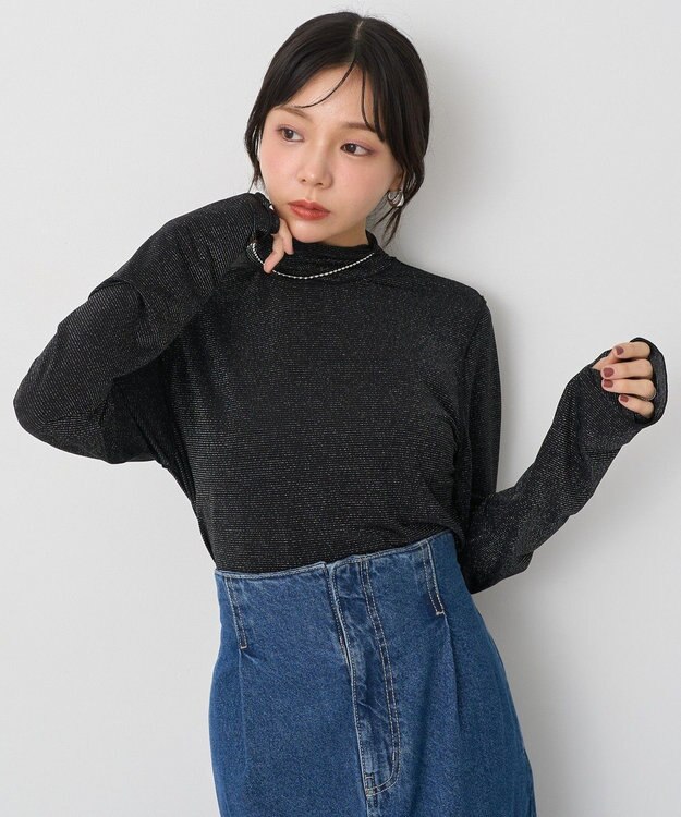 earth music&ecology シアーラメハイネックプルオーバー Black