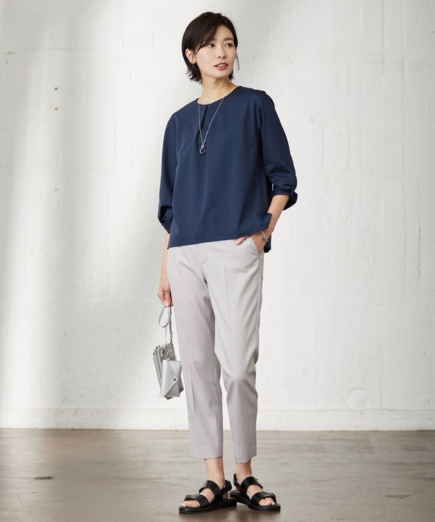 J.PRESS LADIES 【洗える】シャークスキン テーパード パンツ ピンク系