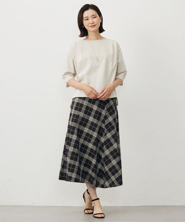 J.PRESS LADIES L 【WEB限定カラーあり・洗える】SOFT SHEER チェック フレア スカート ブラウンチェック系