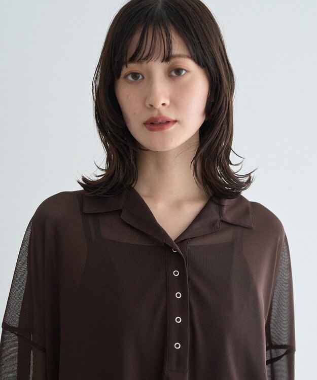 YECCA VECCA 【2点SET】シアーポロシャツ×キャミワンピース Brown