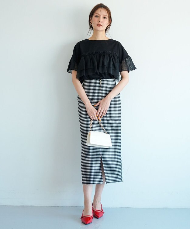 ANY SIS 【洗える】チュール重ね プルオーバー ブラック