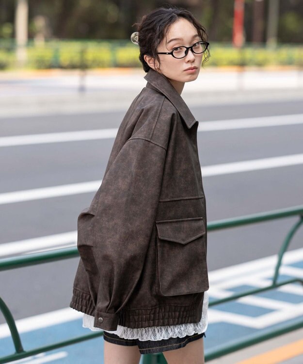 WEGO 【25年秋冬新作/ユニセックス着用ITEM/SMLサイズ展開】PUダブルZIPフライトブルゾン ブラウンその他