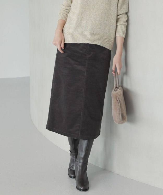 J.PRESS LADIES 【洗える】ハイブリッドAIRDUROY スカート グレー系