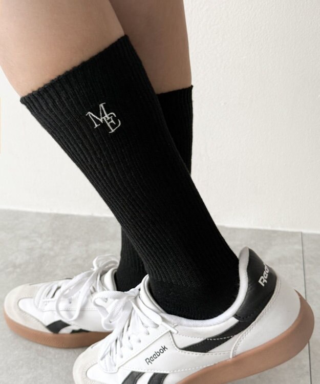 WEGO 刺繍ロゴローゲージゆるリブソックス ブラック