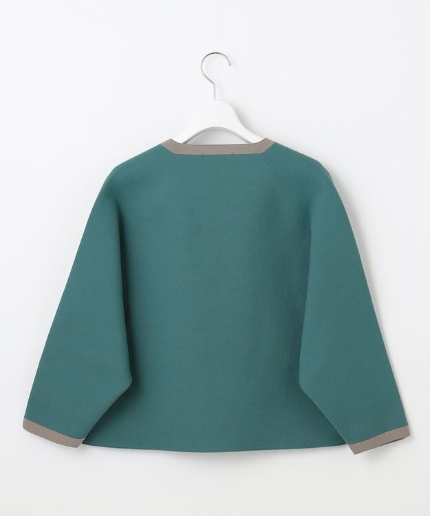 自由区 L 【洗える】ポリエステルホールガーメントボレロ ニット ボトルグリーン×モカ