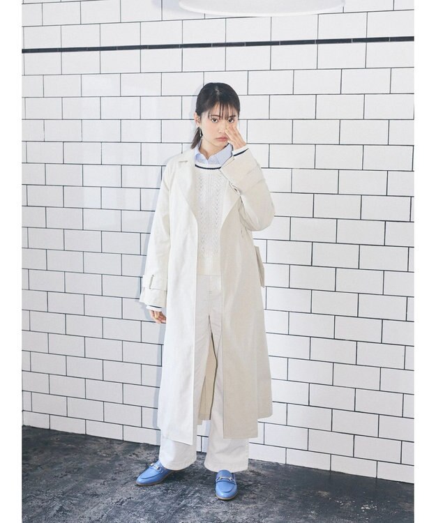 earth music&ecology 着流しロングトレンチ Ecru