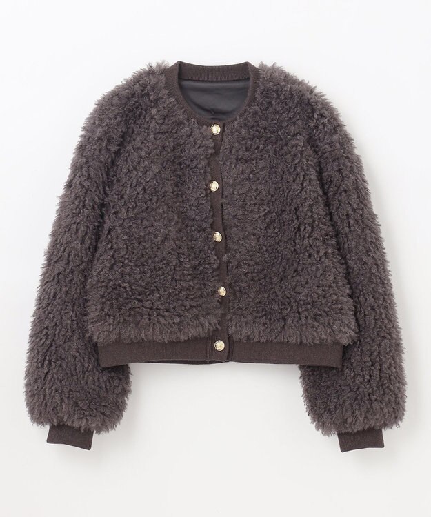 GRACE CONTINENTAL フェイクファーニットカーディガン チャコール