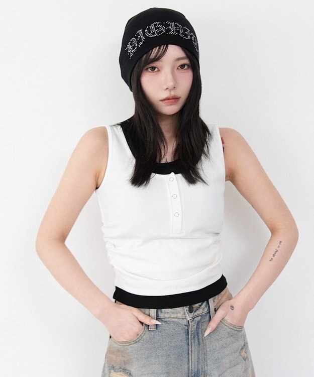 WEGO 【カップ付き】レイヤードデザインカップインタンク ホワイト