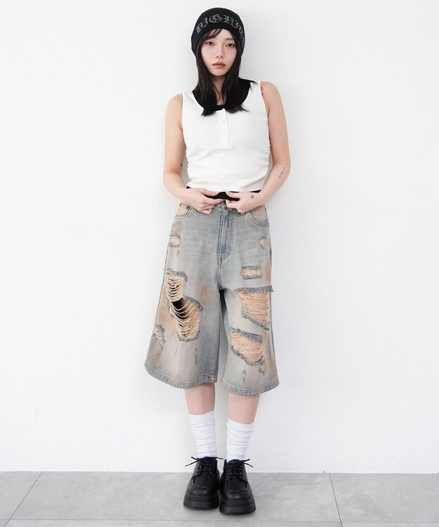 WEGO 【カップ付き】レイヤードデザインカップインタンク ホワイト