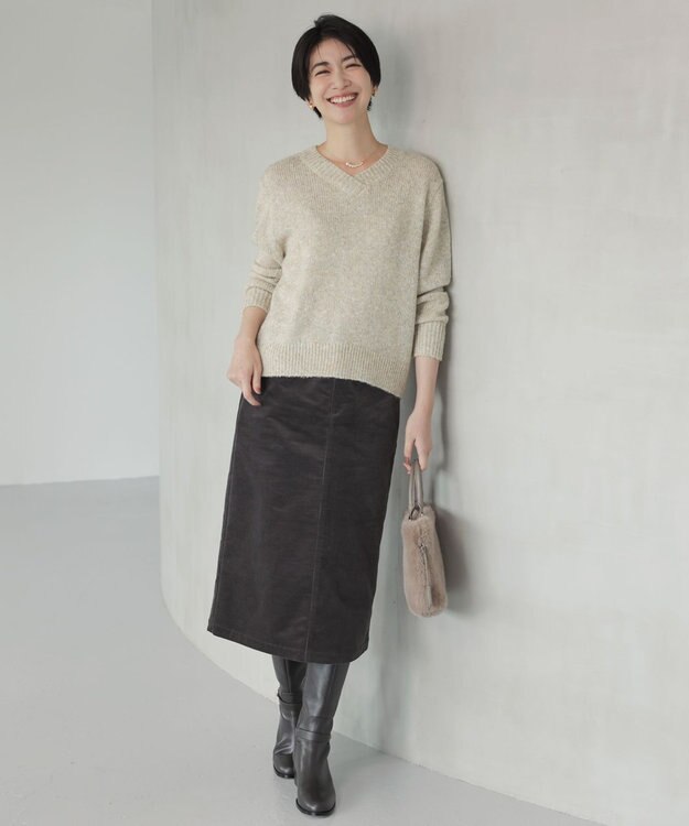 J.PRESS LADIES 【洗える】ハイブリッドAIRDUROY スカート グレー系