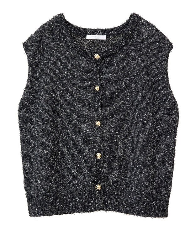Green Parks ツィード風金釦ニットベスト Black