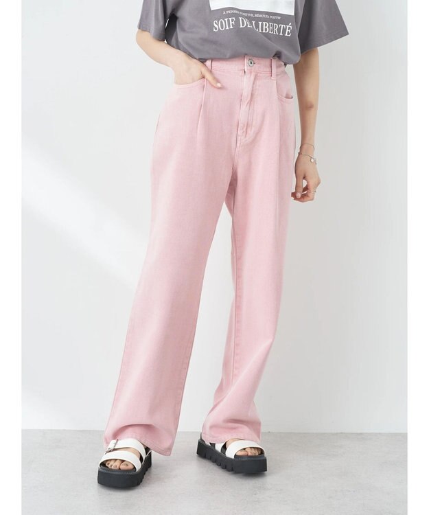 earth music&ecology タックルーズデニムパンツ Pink