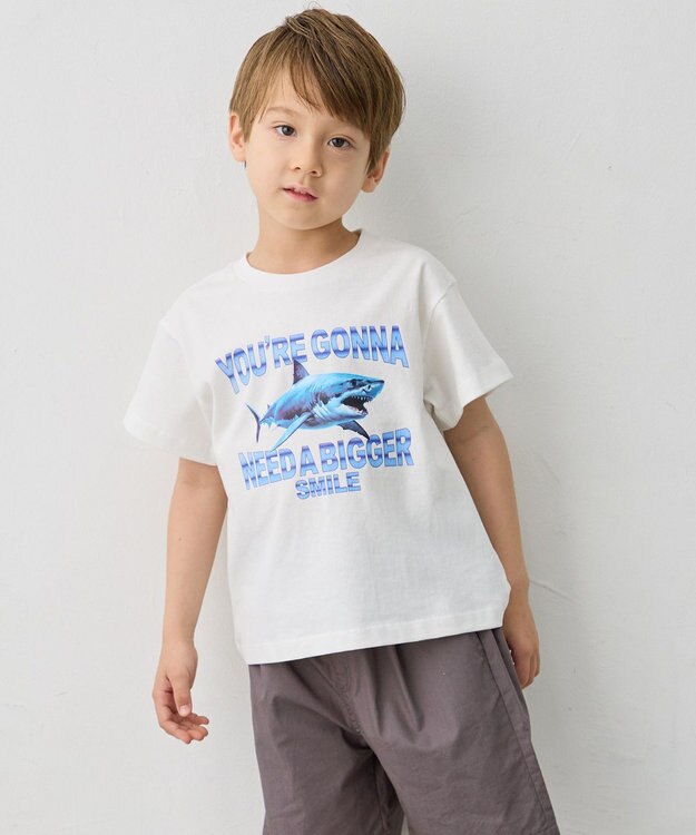 ANY KIDS 【洗濯機可能】サメプリント 半袖Tシャツ オフホワイト