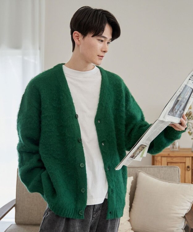WEGO モヘアライクBIGカーディガン グリーン