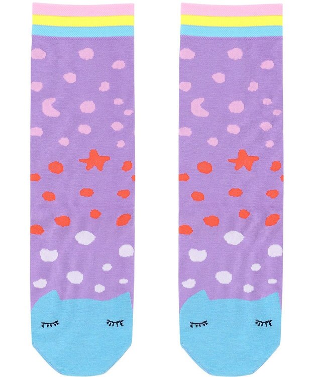 tsumori chisato SLEEP ソックス　星柄・ドット柄　ネコ顔　/ワコール　UEY516 パープル