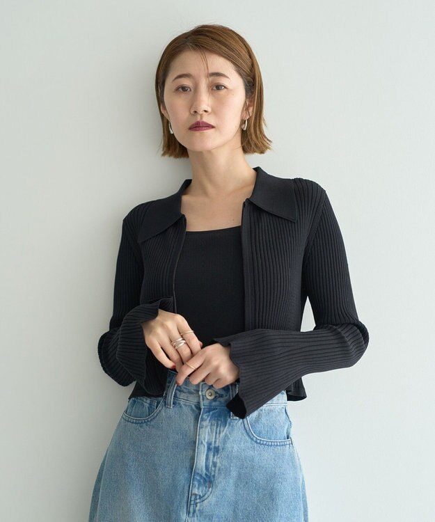 YECCA VECCA 【2点SET】キャミセット襟付きZIPカーディガン Black