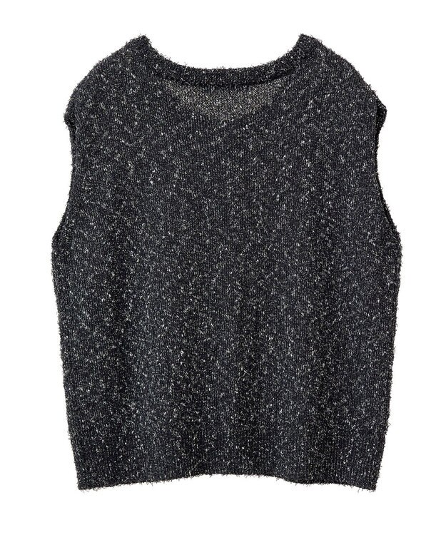 Green Parks ツィード風金釦ニットベスト Black