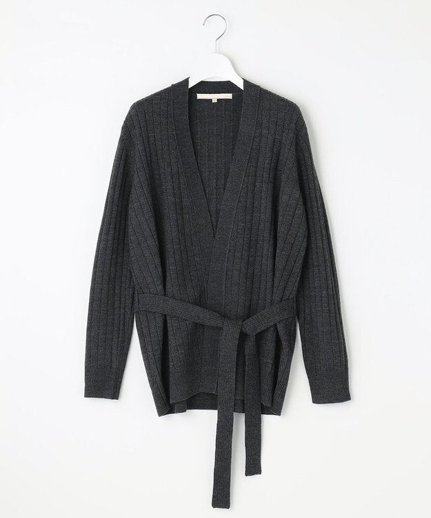 自由区 【洗える】ウールミックス ミドル丈カーディガン グレー系