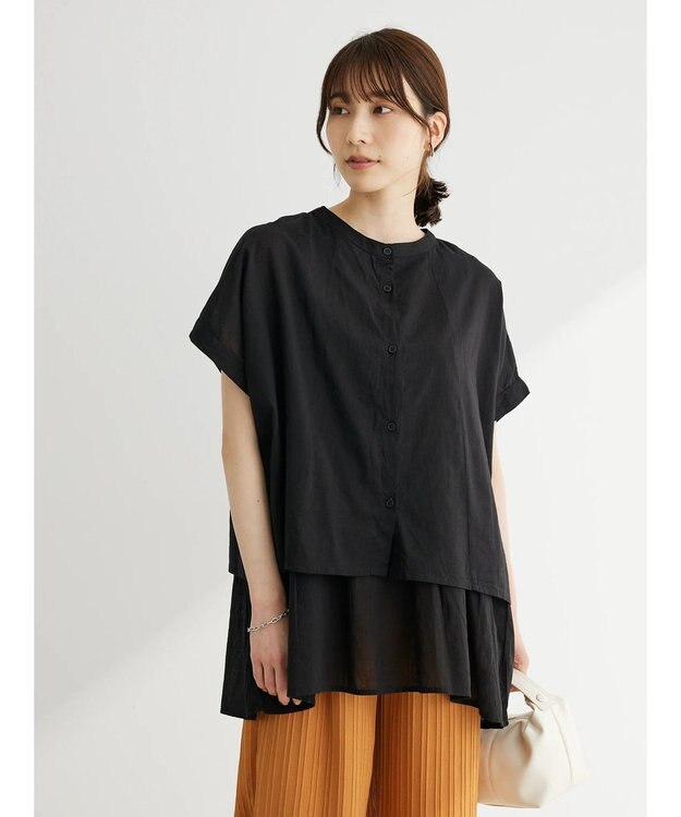 Green Parks インド綿　ＳＥＴ２点レイヤード風ブラウス Black