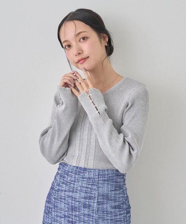 earth music&ecology パール＆ビジュースリーブプルオーバー Light Gray