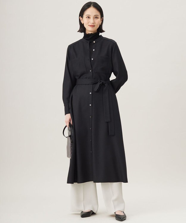 自由区 ウールジョーゼットシャツ ワンピース ブラック