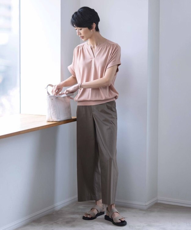 J.PRESS LADIES S 【洗える】ウェザーバイオエアフロー ワイド パンツ ブラウン系