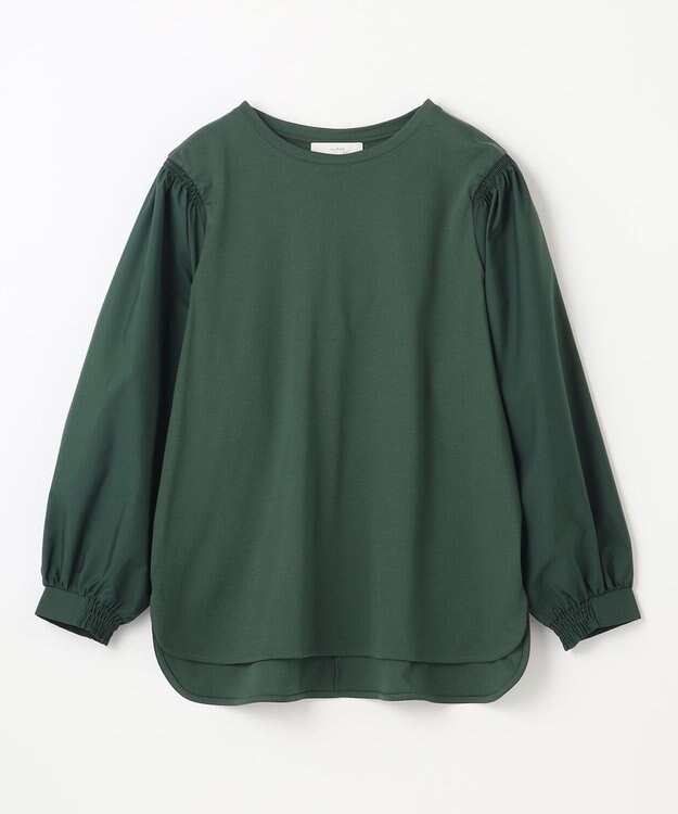 ANY L 【洗濯機可】着映えるシャーリングトップス グリーン