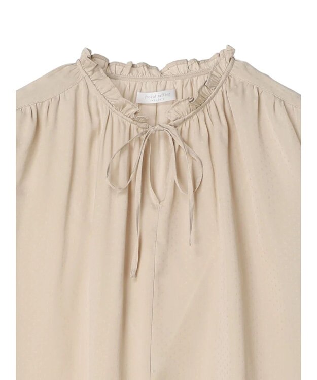 Green Parks とろみ衿フリルブラウス Gray Beige