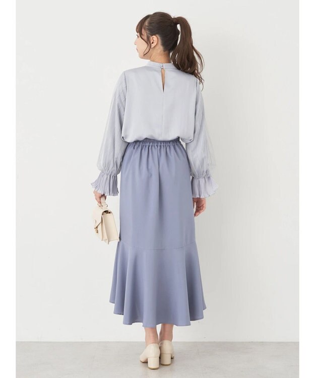 earth music&ecology チュール袖スタンドカラートップス Grayish Blue