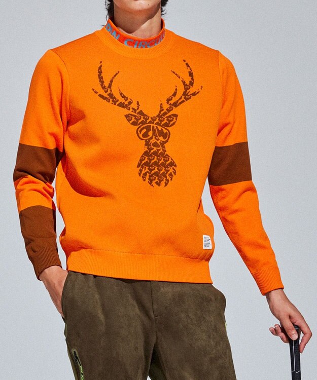 PW CIRCULUS 【イージーケア/軽量】【MEN】 DEER モチーフニット オレンジ系